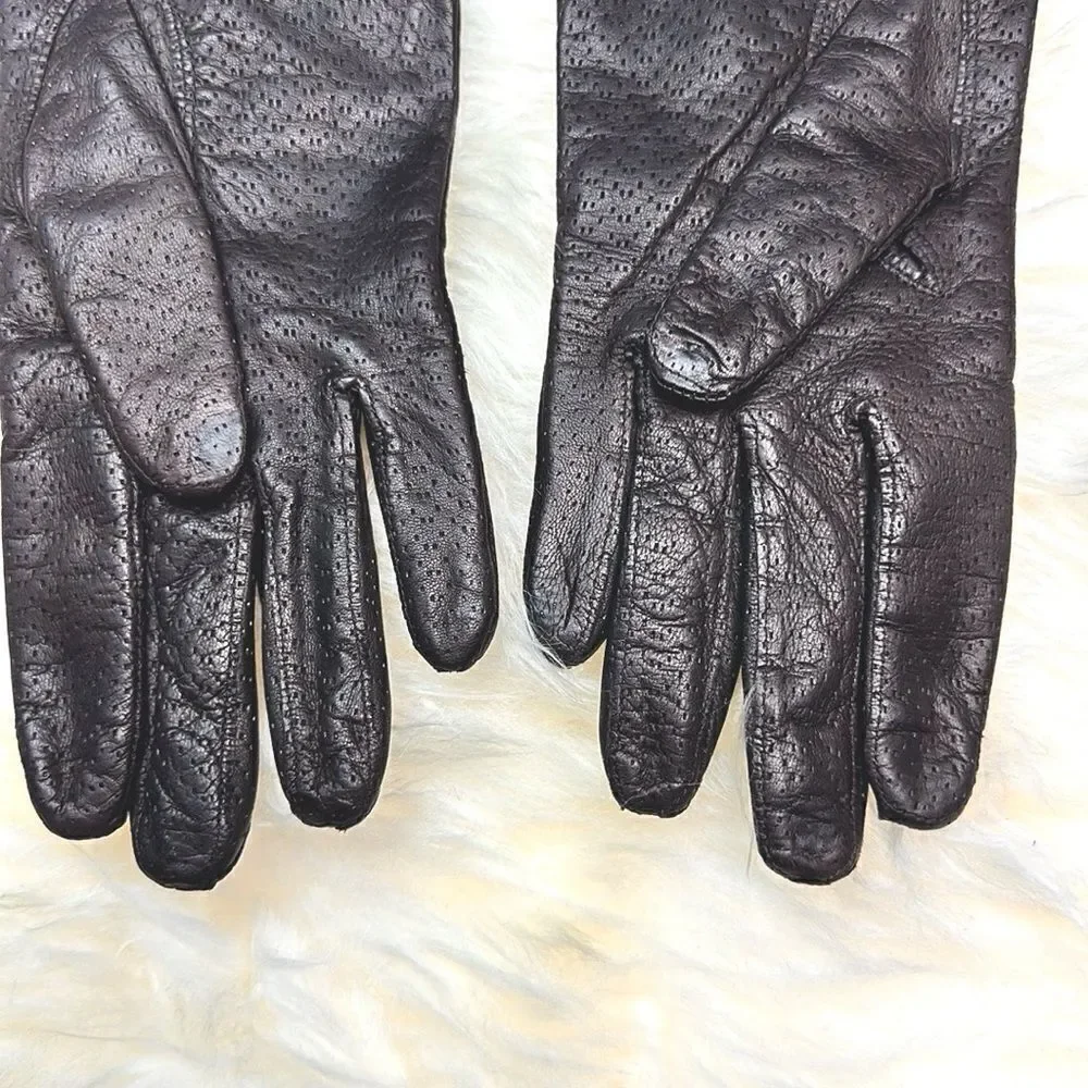 Vintage Brown Leather Gloves Knit Lining Made in Italy Size 6 1/2